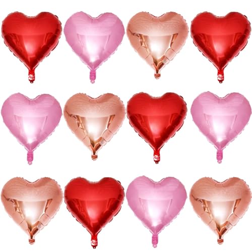 Lovoir 12 Pcs Red Heart Shape Foil Mylar Balloons 18 Inch Love Balloons for Valentine's Day Birthday Party Decorations Wed...