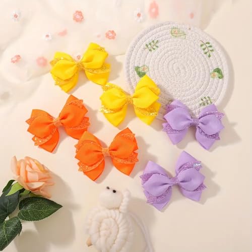 2PCS 4" Glitter Ribbon Hair Bow Clips Sparkly Sequins Alligator Barrettes Hairpin Girls Hair Bows Clips Hair Accessories T...