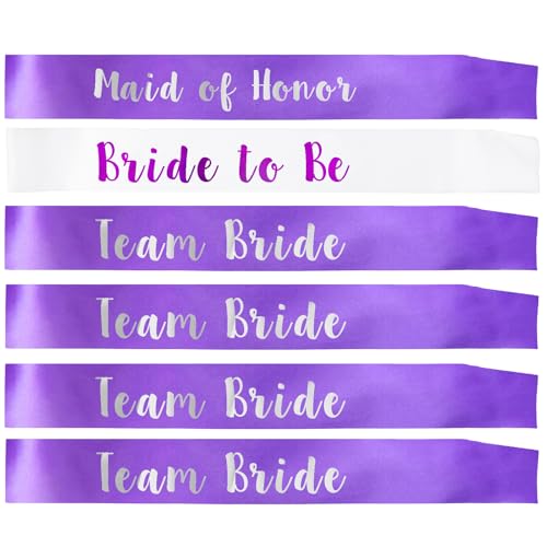 MUMUNN 6 PACK Bachelorette Sashes for Bride and Bridesmaid, Purple Maid of Honor Team Bride Sashes for Bridal Shower or Ba...