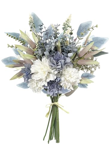 Aoztio Artificial Flowers Bouquet, Silk Flowers Blue Fake Flowers Arrangement Faux Flowers for Home Decor, Vase Arrangemen...