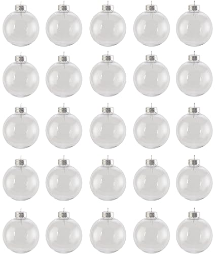 Creative Hobbies® - Bulk Value Pack of 25 pcs - 67mm (2-5/8 Inch) Round Clear Plastic Ball Ornaments - Great for Crafting ...