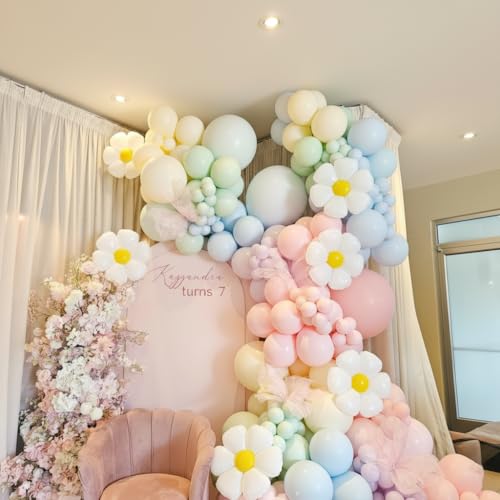 PTGOLUO Daisy Pastel Balloon Garland Kit 171Pcs Pastel Macaron Balloon Arch Kit with Daisy Flower Balloons for Birthday Ba...