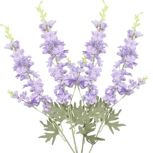 GhuaH 4Pcs Purple Delphinium Artificial Flowers 33.5" Silk Flowers Bulk Larkspur Artificial Flower Long Stem Fake Delphini...