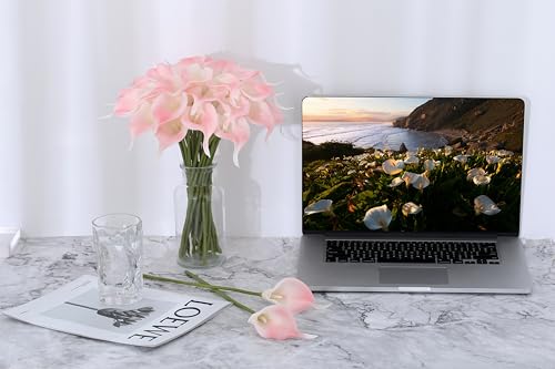 SITUMEIZI 24 PCS Pink Fake Flowers Artificial Calla Lily Silk Flowers Real Touch for Mother's Day Easter Home Kitchen Deco...