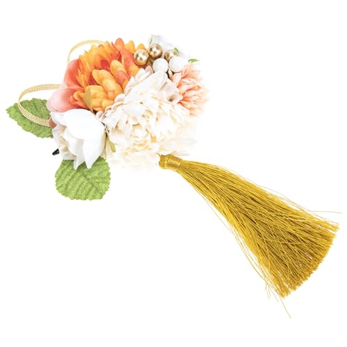 Beaupretty Japanese Silk Flower Hair Clip Barrette with Tassels, Orange Fabric Floral Hairpin for Women, Graduation Ceremo...