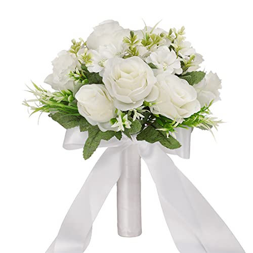 CYANLUX Wedding Bouquets for Bride Bridesmaid Bouquet Champagne White Artificial Roses Flowers for Wedding Valentine's Day...