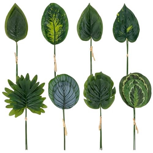 DILATATA Artificial Greenery Stems Set 24pcs Silk Faux Tropical Leaves 8 Leaf Styles Fake Plant Picks for DIY Wedding Cent...