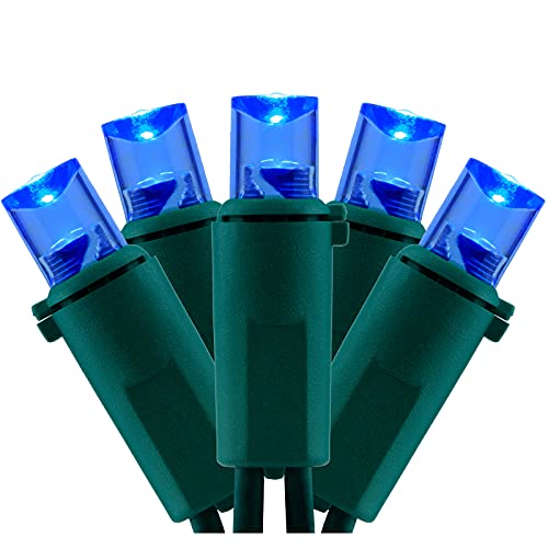 YULETIME 200 Blue Wide Angle LED Christmas Lights, 66 Feet Green Wire UL Certified 5mm Holiday String Light Set (Blue)