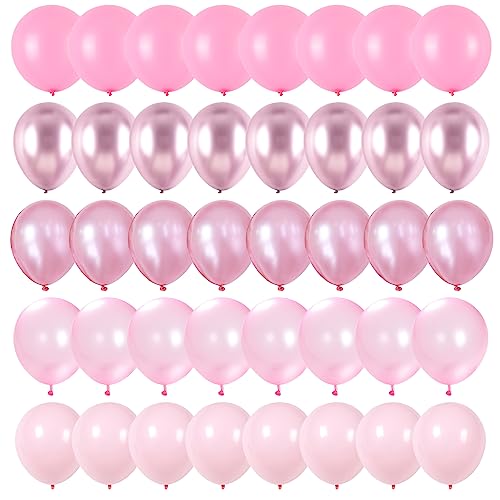 Pink Balloons Set, 60 Packs 12 Inch Metallic Chrome Pink Pearl Macaron Light Pink Different Shades Balloons for Girl Women...
