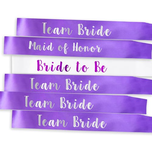 MUMUNN 6 PACK Bachelorette Sashes for Bride and Bridesmaid, Purple Maid of Honor Team Bride Sashes for Bridal Shower or Ba...