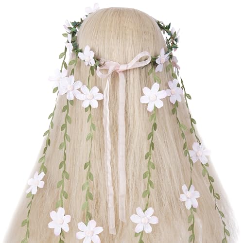 KorViSHOW Fairy Pink Flower Headpiece, Artificial Boho Daisy Floral Headband, Forest Woodland Vine Flower Crown for Women ...