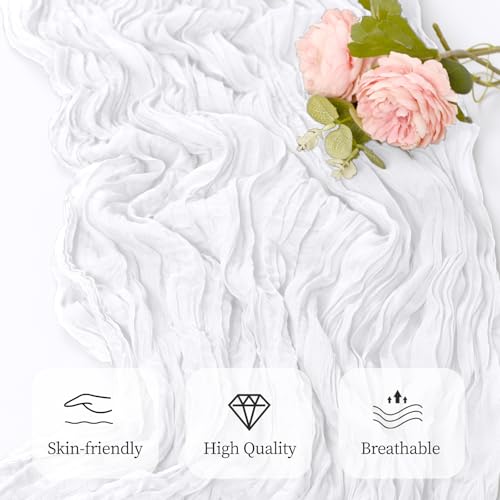 RealBox 12 Pack White Cheesecloth Table Runner 17x108 Inch Semi Sheer Boho Gauze Cheese Cloth Fabric Table Runners, for We...