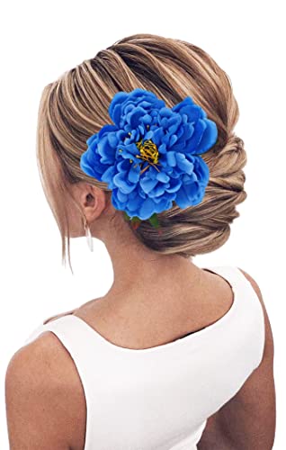 Peony Flower Hair Clip Hanfu Hairpin Bridesmaid Pin up Flower Brooch Party Wedding Decor (one size, blue)