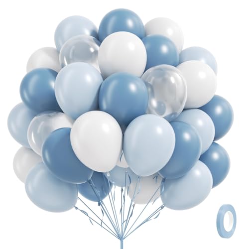 60pcs Dusty Blue Balloons 12inch, Blue and White Balloons with Clear Balloon for Gender Reveal Bridal Baby Shower Birthday...