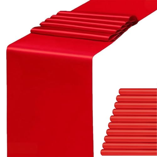 Satin Red Table Runners 10 Pack - Wedding Table Runner 12 x 108 Inches Long for Weddings Party Birthday Bridal Shower Chri...