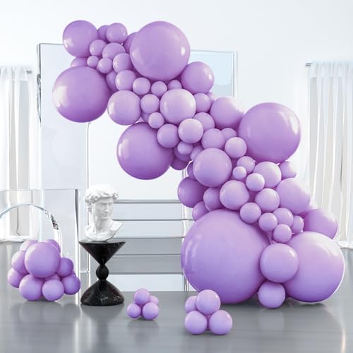 PartyWoo Lavender Balloons 127pcs Different Sizes Pack of 36 18 12 10 5 Inch Light Pastel Purple Lilac Balloon Arch Kit fo...