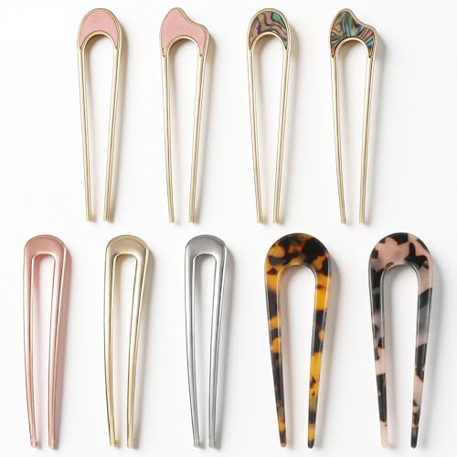 YBEATY 9 Pcs French Hair Pins French Twist Hair Pins Elegant Durable U Shaped HairPin Metal U Vintage Fork for Buns Women ...