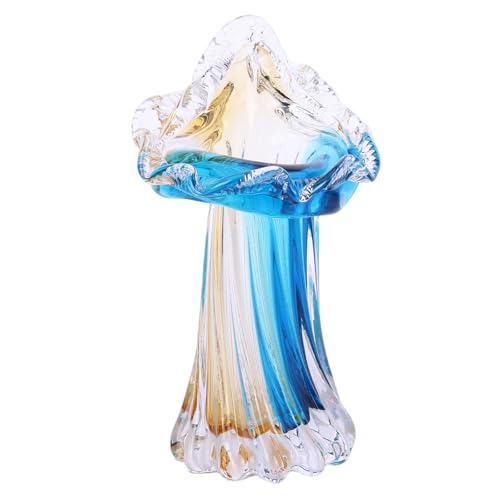 Unique Blue & Gold Hand Blown Art Glass Vase - Blue & Gold Sculptural Flower Vase for Centerpieces, Home Decor & Living Ro...