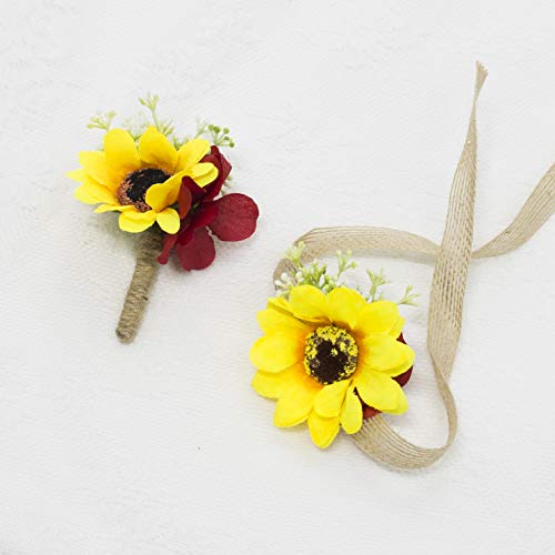 Ansuma Sunflower Wedding Bouquet - Artificial Silk Rose Bridal Bouquet with Eucalyptus and Greenary Flower Decoration for ...