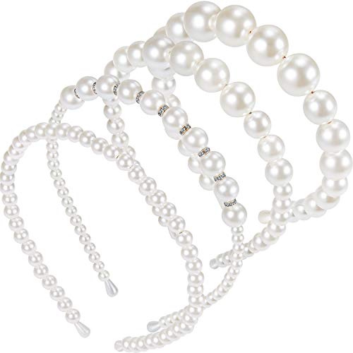 WILLBOND 4 Pcs Pearls Headbands Women White Faux Pearl Rhinestones Hairbands Bridal Hair Hoop Wedding Hair Accessories for...