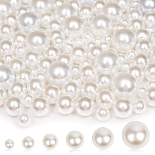 2000PCS Pearls for Crafting, Ivory No Hole Beads for Centerpieces Vases, Assorted Sizes Bulk Fake Pearls Beads for Vase Fi...