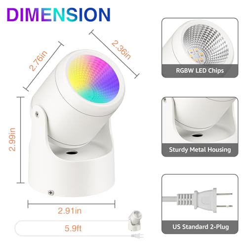 URTOM 6W RGBW Uplighting Indoor Color Changing Up Lights Indoor with Remote Dimmable LED Spot Lights for Home Aluminum Acc...