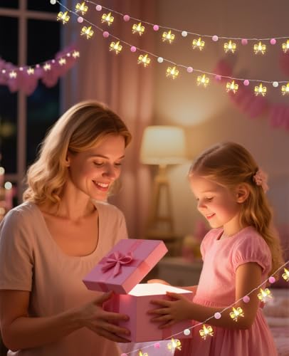 AceList 20 LED Bow String Lights with Pink Balls, USB & Battery Powered Fairy Lights for Bedroom, Bow Decor, Pink Bow Room...