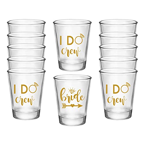 Bride and I Do Crew Bachelorette Shot Glasses, Set of 12, 11 Gold I Do Crew and 1 Gold Bride Shot Glass, Perfect Bachelore...