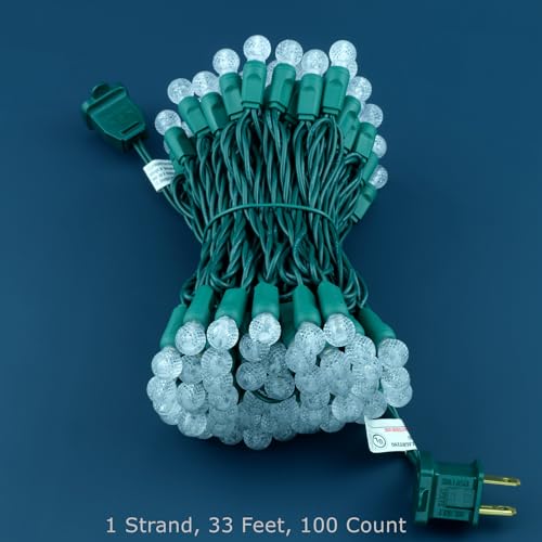 SWEET SHINE 100 Warm White Raspberry One-Piece LED Christmas Lights, 33 ft Green Cord High Waterproof UL Certified G12 Out...