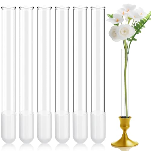 Ninehaoou 6 Pack 7.9" Glass Bud Vase Taper Candle Holder's Bud Vase for Flower Candlestick Sizes from 22mm to 27mm Adjusta...