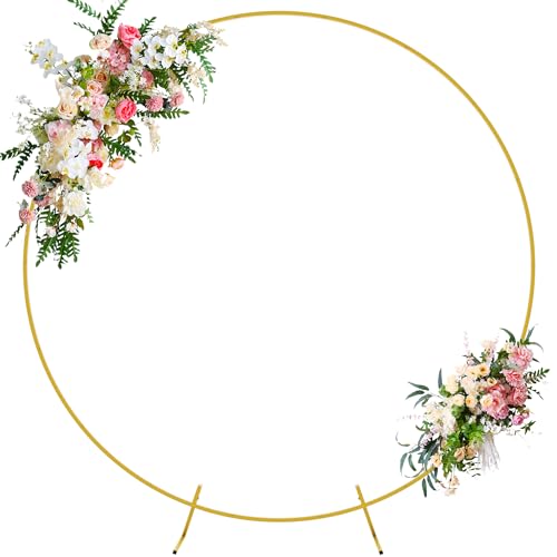 Wokceer Round Backdrop Stand 7.2FT Circle Balloon Arch Frame Circle Backdrop Stand Gold Round Arch for Wedding Birthday Pa...