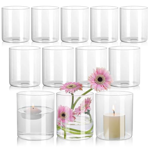 SUPMIND 12Pcs Glass Cylinder Vase for Centerpieces 5 Inch Clear Flower Vases Bulk, Glass Hurricane Candle Holder Small Flo...