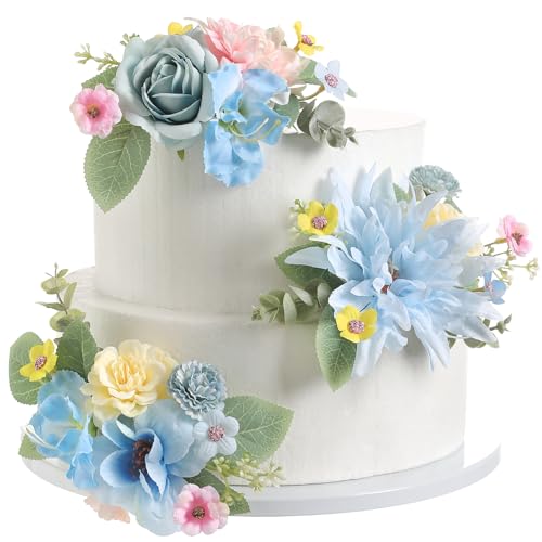 RUIDKUN Cake Toppers Flowers,3 Pieces Hand-made Silk Flowers Cake Decorations for Birthday Baby Shower Wedding Valentine's...