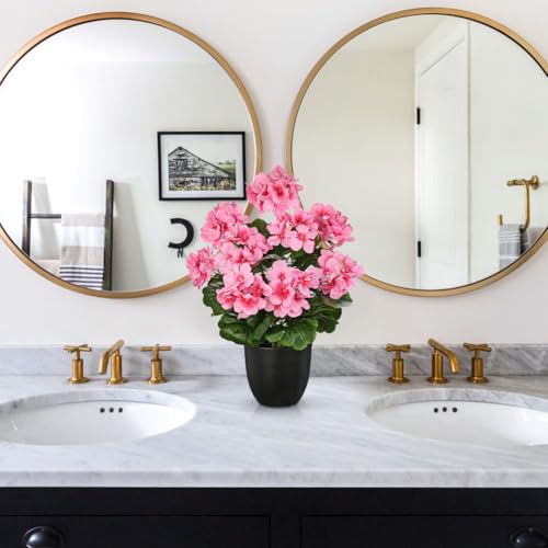 Briful 17” Geraniums Artificial Flowers Realistic Potted Plant – Pink Fake Geraniums for Outdoors, Silk Flowers Artificial...