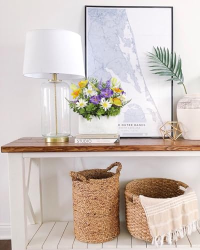 Briful Table Floral Arrangement Centerpiece, Faux Flowers in Wooden Vase, Silk Flowers for Home Decor Indoor, Spring Summe...