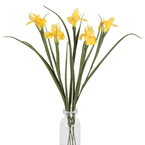 INSUNSIX 5 Pcs Faux Iris Vase Filler 26.8” Yellow Silk Iris Flowers Artificial Stems for Wedding Bridal Bouquet Living Roo...