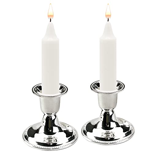 The Dreidel Company Silver Candle Holders, Shabbat Candle Sticks, Ornate Silver Plated Design (2.5 Inches)