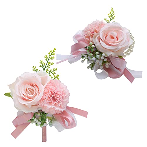 YESKY Wrist Corsage and Boutonniere Set for Bride Groom Bridesmaids Groomsmen Wedding Homecoming Flowers Prom Suit Accesso...