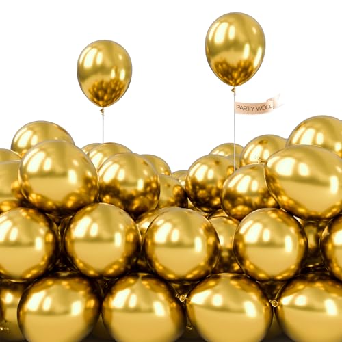 PartyWoo Metallic Gold Balloons 100pcs 5 Inch Small Mini Chrome Gold Latex Balloons for Graduation Baby Shower Gender Reve...