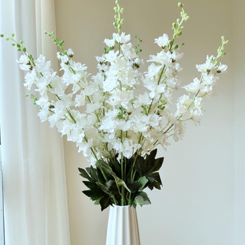 aunosit 8 pcs White Delphinium Artificial Flowers, 34.25''Artificial Snapdragon Flowers Tall Fake Flowers Silk Flowers Fau...
