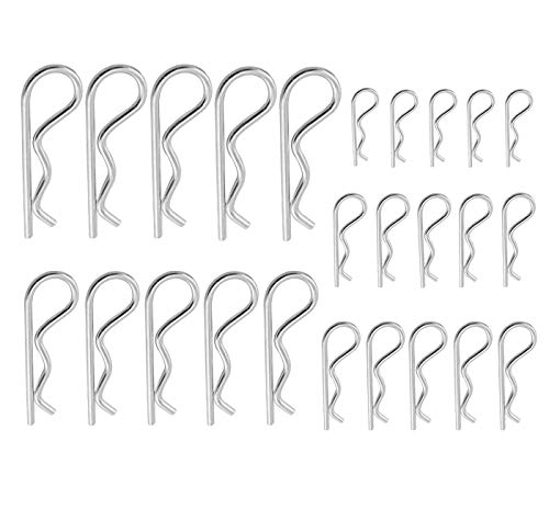 XBDZR 25 Pcs Cotter Pins, Cotter Pin Assortment Kit, Heavy Duty R Clips Hardware Pins, Zinc Plated Hairpins for Use On Hit...