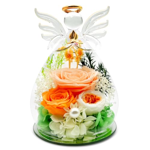 Gifts for Women Preserved Flowers in Glass Angel Figurines Forever Fresh Flowers for Delivery Prime Preserved Rose Birthda...