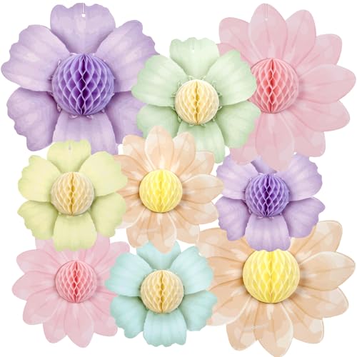 SUNBEAUTY 9 PCS Pastel Flower Party Decorations Giant Paper Flowers Honeycomb for Party Pastel Hanging Flower Decorations ...