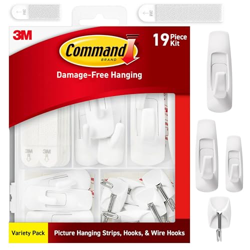 Command General Purpose Variety Kit, Various Sized Hooks, Wire Hooks, and Picture Hanging Strips to Hang Up to 19 Items, O...