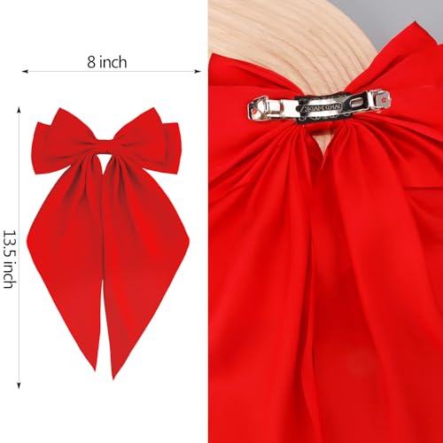Velscrun Hair Bows for Women Girls Red Silky Satin Large Coquette Hair Bow Oversized Hair Ribbons Big Hair Bows Clip Long ...