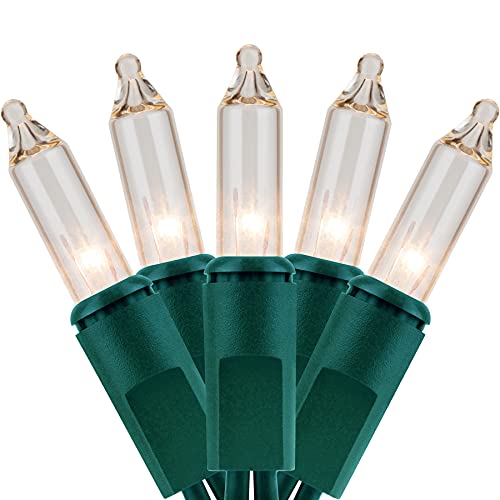 YULETIME 200 Clear Christmas Lights with Green Wire, Pack of 2 Strands of 21 ft 100 Count UL Certified Incandescent Mini S...