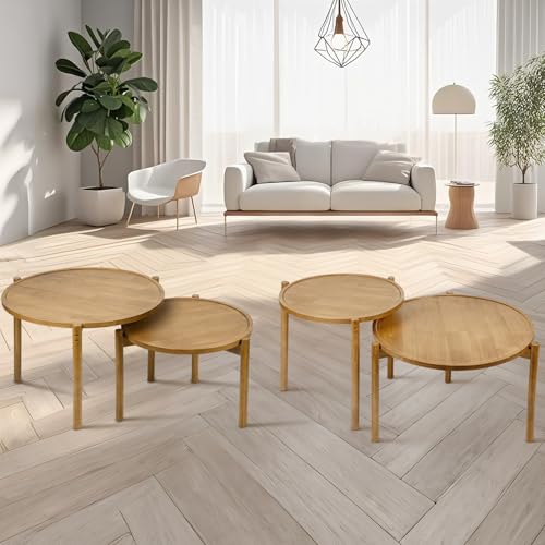 Wooden Round Nesting Coffee Tables Set of 2,Round End Table,Small Nesting Tables,Side Table,for for Living Room Bedroom Ba...