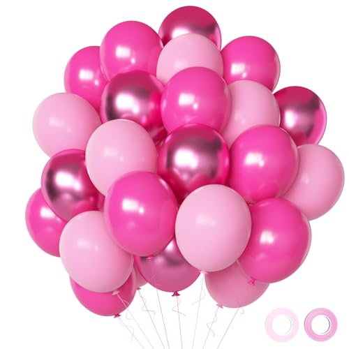 Pink Balloons Metallic Pink Balloon, 50Pcs 12Inch Hot Pink Chrome Pink Latex Balloons Light Pink Balloon and Dark Magenta ...