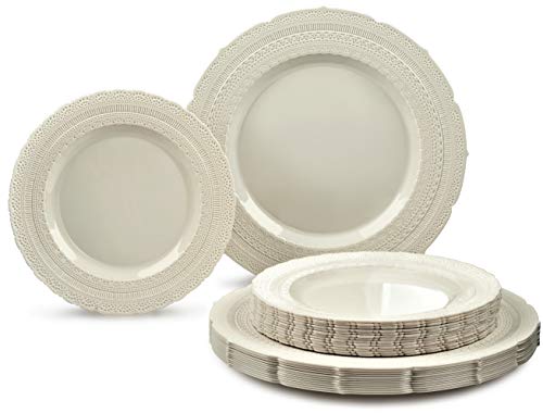 " OCCASIONS " 50 Plates Pack (25 Guests)-Extra Heavyweight Vintage Wedding Disposable/Reusable Plastic Plates -25 x 11'' D...