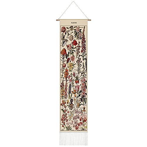 Tegeme Vintage Tapestry 52 x 13 Inch, Long Vertical Wall Hanging Reference Illustrative Botanical Tassel Tapestry for Bedr...